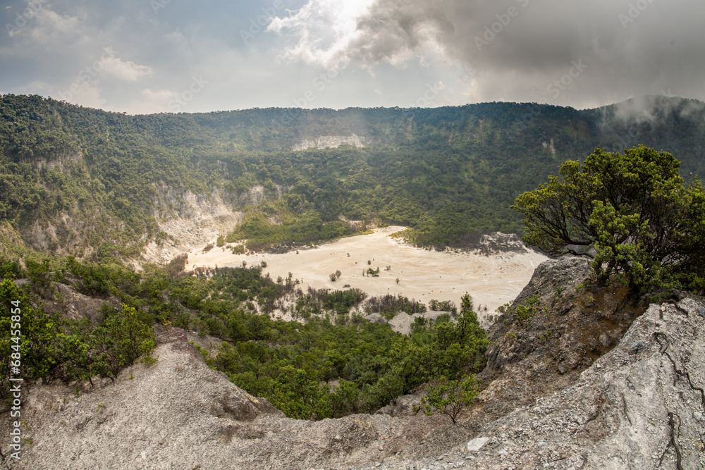 white crater, indonesia volcano, mountains