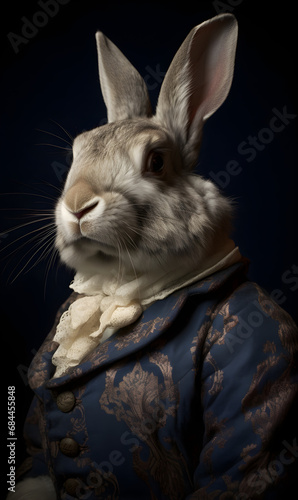 portrait of rabbit dressed in Victorian era clothes, confident vintage fashion portrait of an anthropomorphic animal, posing with a charismatic human attitude © sam