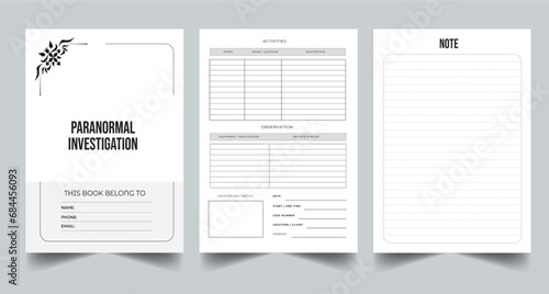 Editable Paranormal Investigation Log Book Planner KDP Interior Printable Template Design.