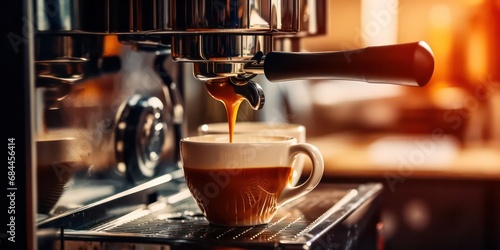Espresso pouring with coffee machine.