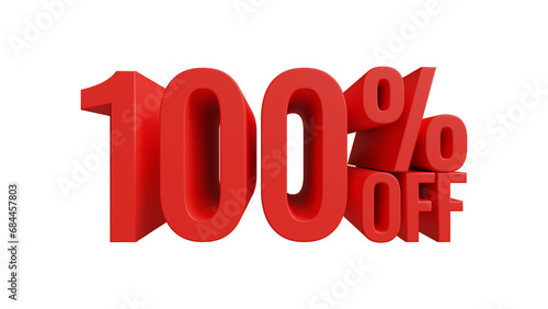 3D 100 percent off discount number. Promotion, sale tag, big sale. 100 percent off special offer. 100% off. 3d illustration