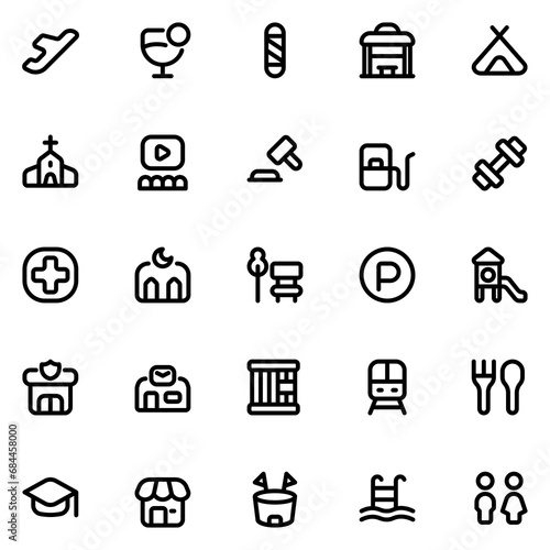 public place line icon sheet
