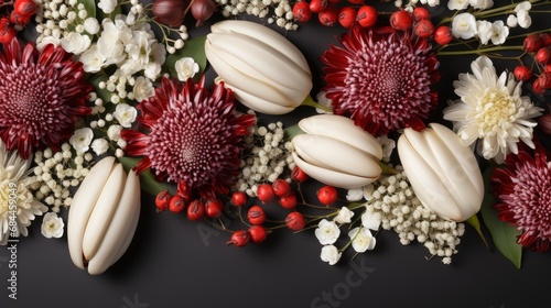 Closeup Fresh Red White Flowers Stand , Background HD, Illustrations © Cove Art