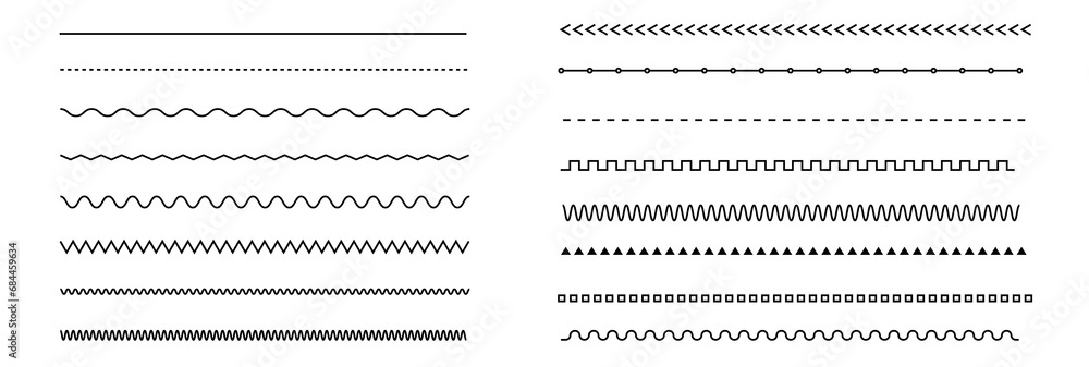 Set of vector line border. Lines, waves, zigzag, borders.  Geometric vintage line collection. Doodle design. Vector illustration
 - obrazy, fototapety, plakaty 