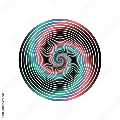 Metallic colorful circle on white background. Flame spiral series. Gradient color. Abstract vector illustration.