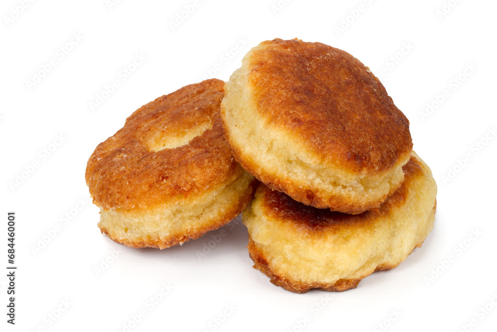 Homemade pancakes on a white background. A bunch of homemade pastries.