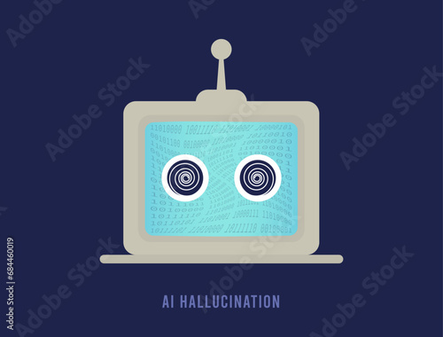AI Hallucination concept. LLM large language model misinterprets things, producing confusing or inaccurate AI results. Artificial Intelligence Hallucination vector illustration on dark background