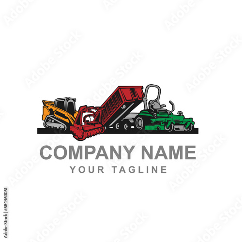 Skid steer land clearing logo vector for construction company.