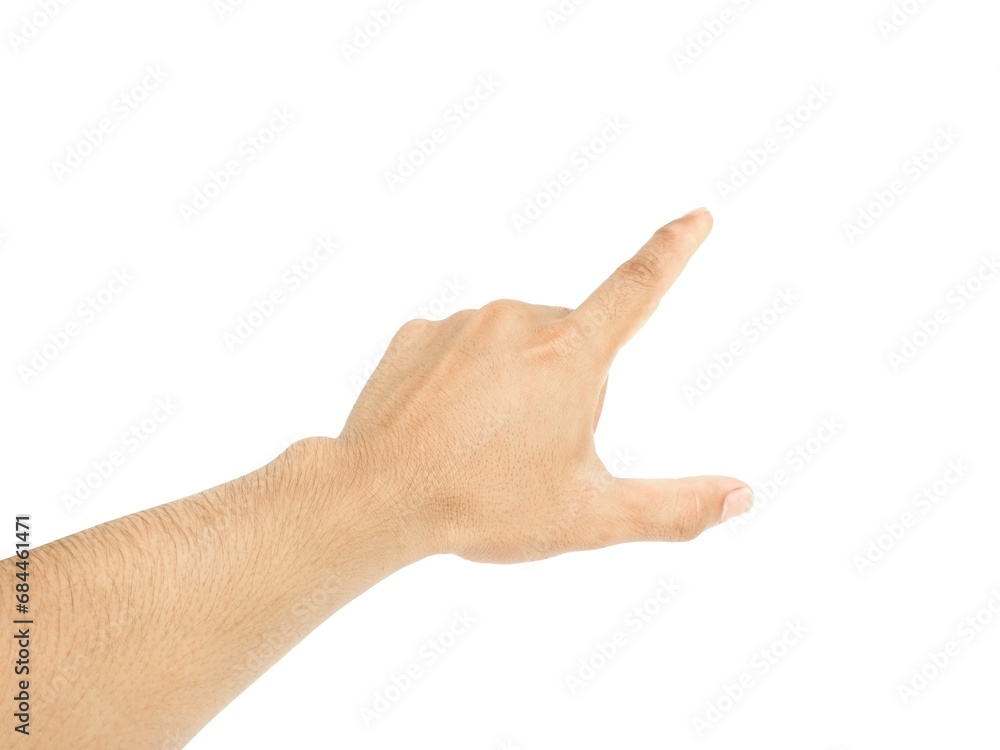 Men's hands making gestures like I'm pointing at something. or touch the phone screen Isolated on white background. Men's hands making gestures like I'm pointing at something. or touch the phone screen Isolated on white background.