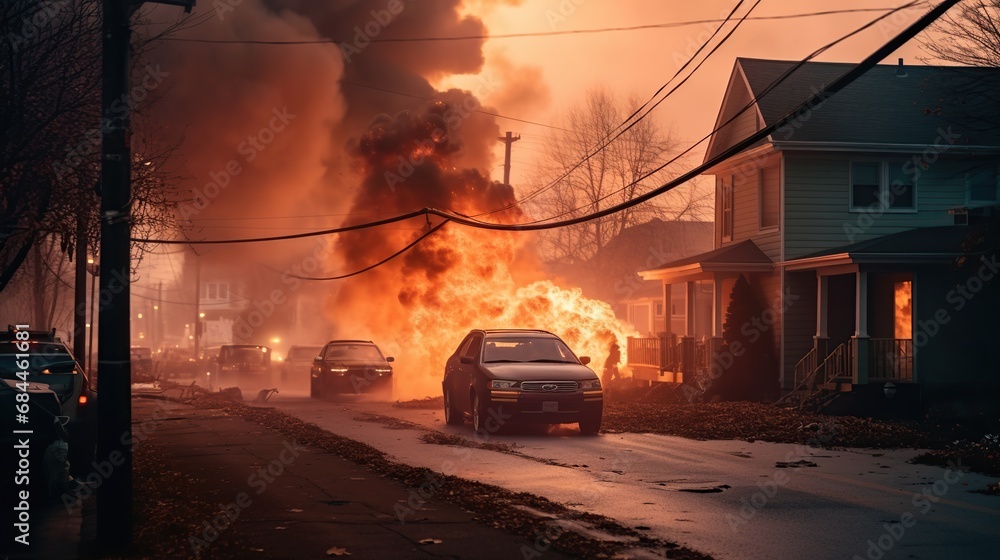 Heavy smoke from burning cars in Brooklyn, New York