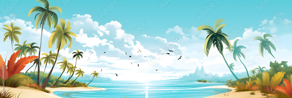 simple tropical landscape background illustration 