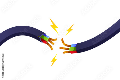 Broken cable vector isolated on whte background