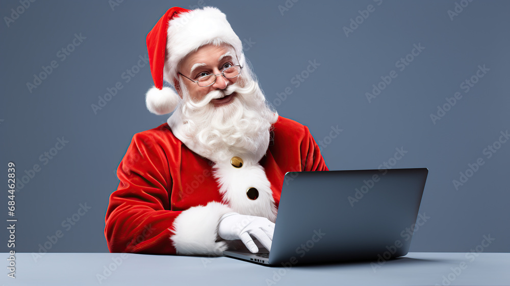 Naklejka premium santa claus working on laptop