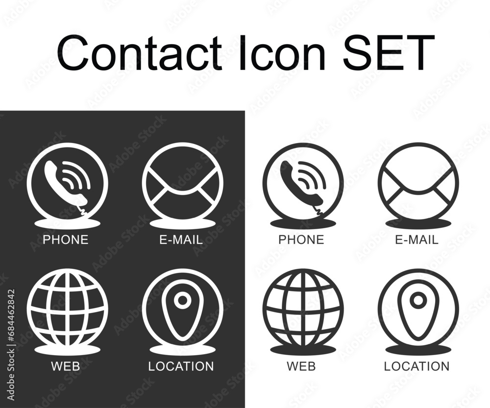 Fototapeta premium Contact Icon Set Vector Black Favicon template Phone, E-mail, Web, Location symbol.