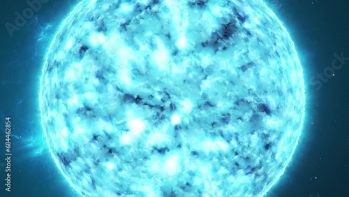 Close-up of a radiant celestial body a blue star in outer space. photo