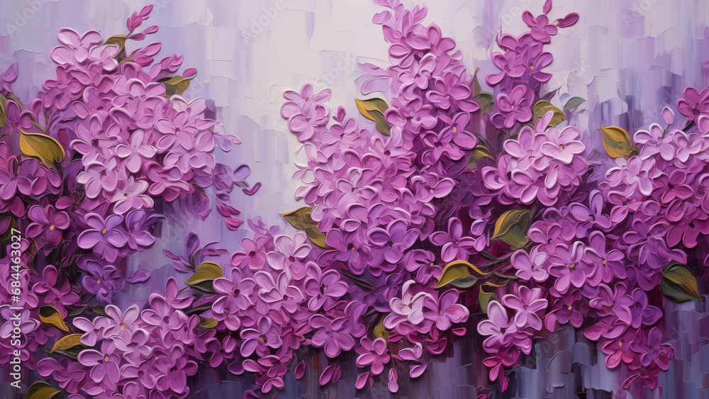 Purple floral pattern illustration drawn in oil painting