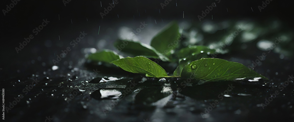 Light Leaks with Photography, drop rain, Foods with leaf, black background, minimalist, minimalism, center, Food photography. Light Leaks with Photography, drop rain, Foods with leaf, black background, minimalist, minimalism, center, Food photography.