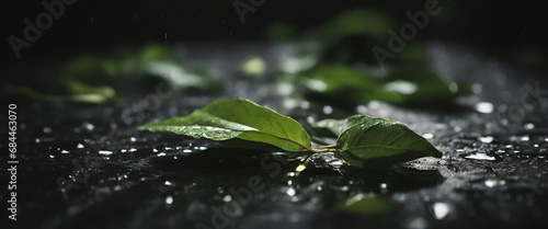 Light Leaks with Photography, drop rain, Foods with leaf, black background, minimalist, minimalism, center, Food photography.
