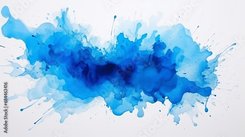 Vivid blue watercolor or ink stain with aquarelle design
