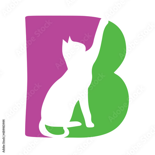 Alphabet B with Cat logo. English alphabet B. Children's colored letter B. Black cat vector illustration for icon, symbol or logo vector illustration.