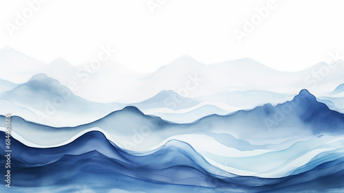 abstract indigo blue watercolor waves mountains pattern