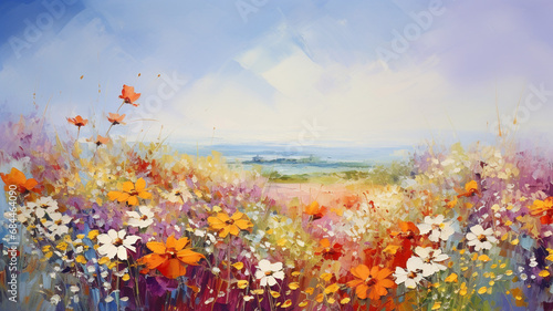 oil painting landscape colorful field of flowers abstract meadow