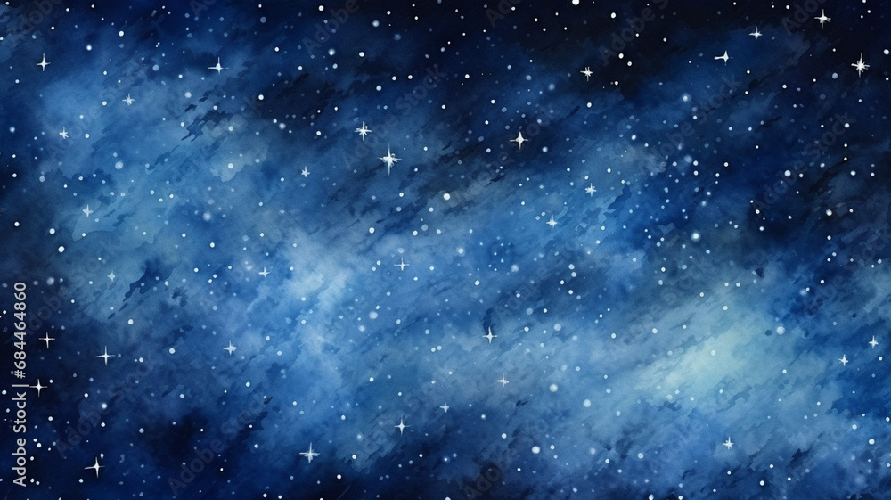 Night Sky Print. Watercolor starry sky. Blue galaxy astronomy