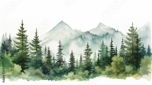 Mountains forest nature landscape. Watercolor