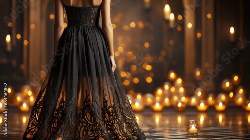 Female Black Dress Standing Glowing Pumpkin , Background HD, Illustrations
