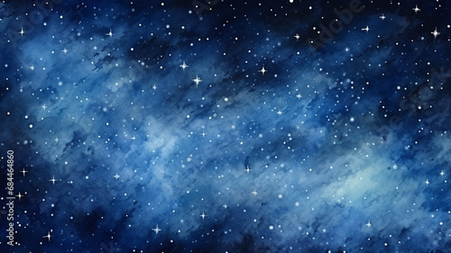 Night Sky Print. Watercolor starry sky. Blue galaxy astronomy