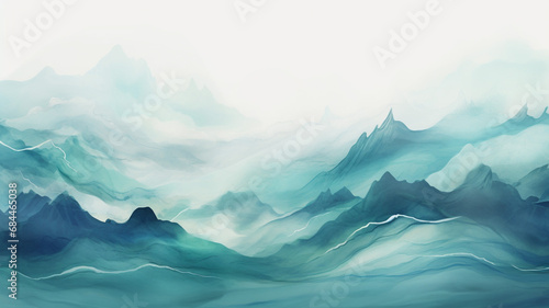 Teal watercolor mountain abstract art wallpaper gradient © BornHappy