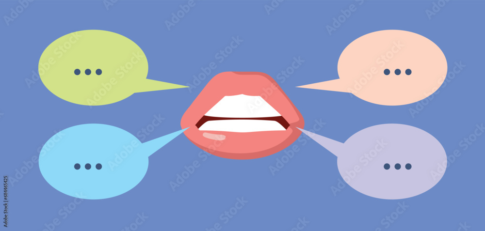 Fototapeta premium Mouth Talking with Speech Bubble on Text Chat Style Vector Design. Conceptual illustration of sexy lips speaking with speech bubble 