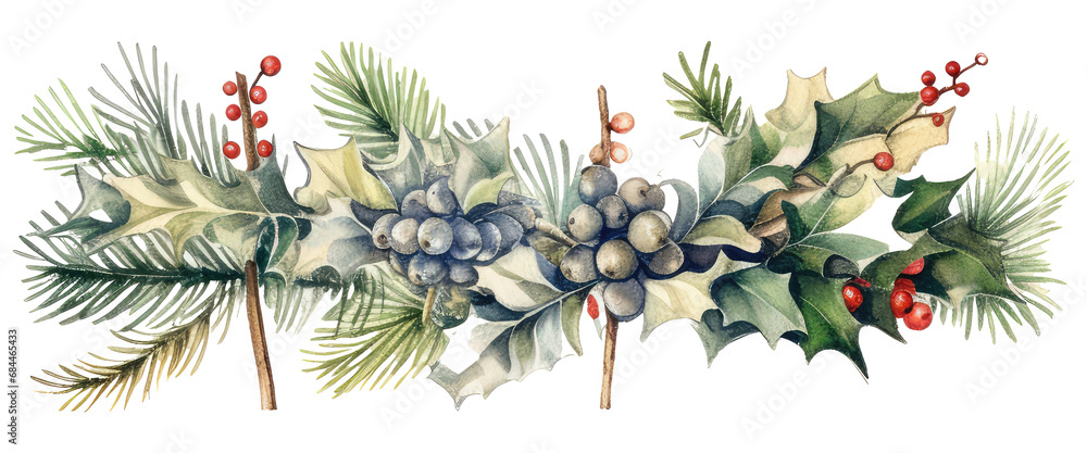 Naklejka premium Watercolor flowers illustrations Christmas decorations clip art