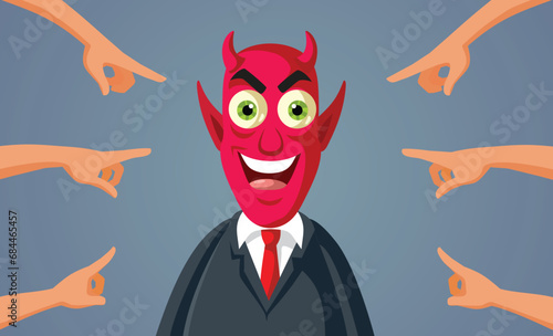 People Blaming the Devil for Everything Vector Conceptual Illustration. Sinful demon going to hell after judgement day 
