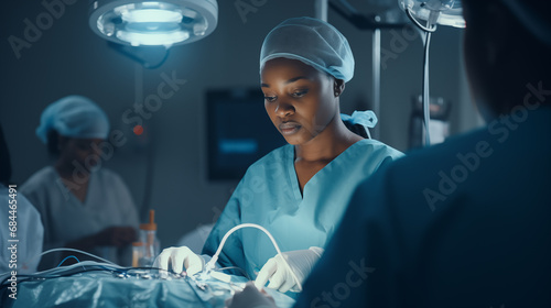 Black woman performing a surgery at a hospital photo