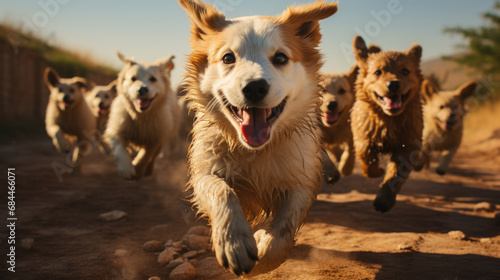 Dogs Run Toward The Camera Low Angle High Speed Shot © Ruslan Gilmanshin