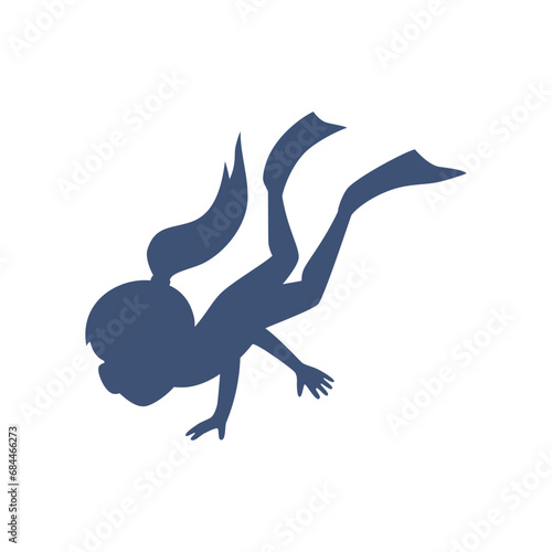 Silhouette of girl diver, flat vector illustration on white background