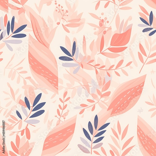 Seamless pattern with leaves and branches in pastel colors.