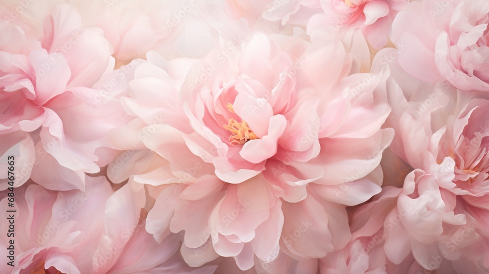An artistic composition of pink peony blossoms, their soft colors and graceful forms perfect for a dreamy floral background.
