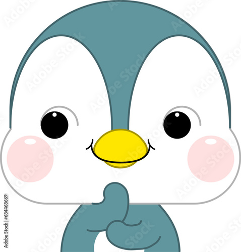Cute cartoon penguin thinking. Vector character looking curious and thoughtful.