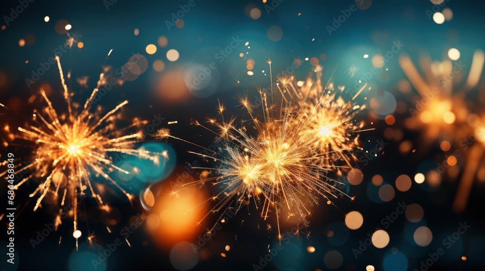 Fototapeta premium Fireworks That Explode Air Very Beautiful , Background HD, Illustrations