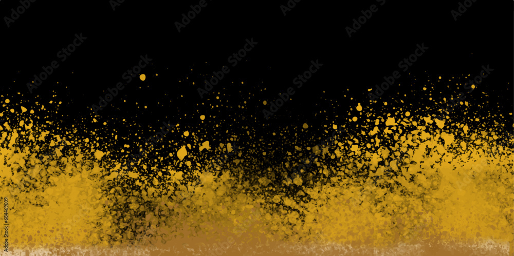 Yellow powder explosion on black background. Colorful dust explode. Yellow isolated on black background. Graphic design element  style concept for banner, flyer, poster, 