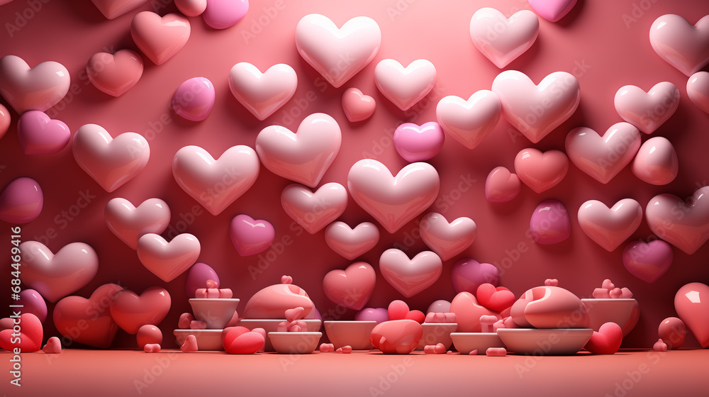 3d cartoon simple seamless valentines day themed, generative ai