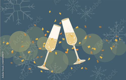 New Year celebration background with champagne glass and champagne. Christmas and Holiday concepts.