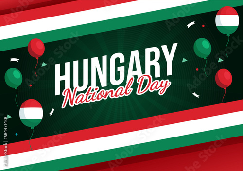 Happy Hungary National Day Vector Illustration on 15th of March with Hungary Flag in Flat Holiday Celebration Cartoon Background Design photo