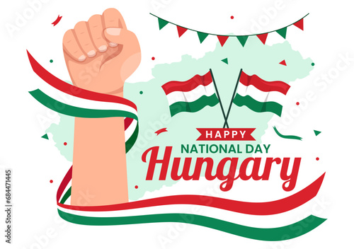 Happy Hungary National Day Vector Illustration on 15th of March with Hungary Flag in Flat Holiday Celebration Cartoon Background Design