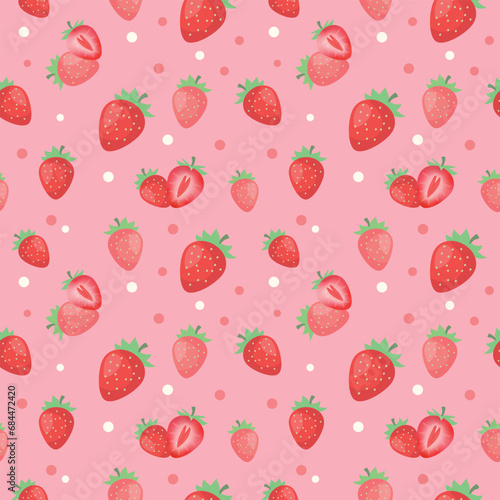 Vector seamless pattern with strawberry and slice of strawberry in pastel colors. Ideal for dessert or sweetness packages
