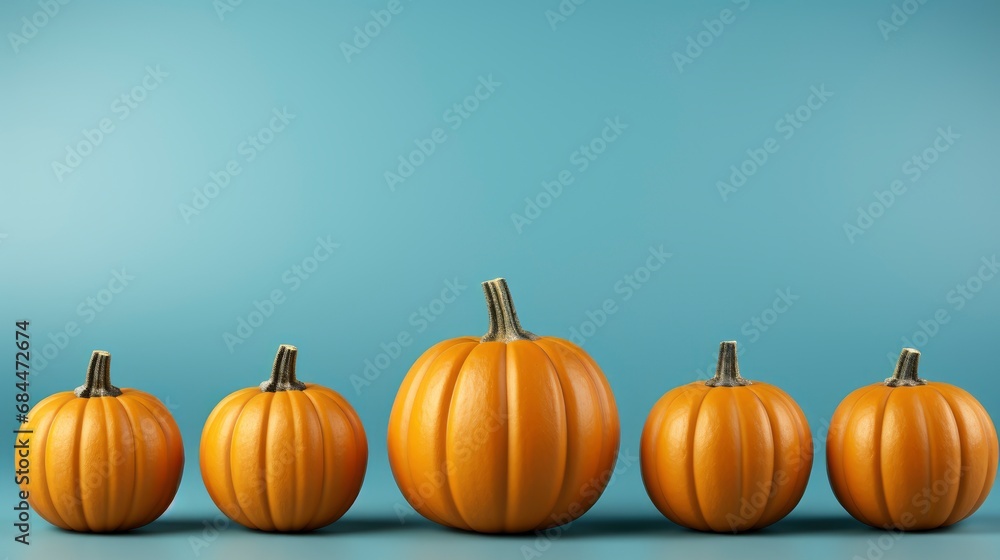 Obraz premium Horizontal Photo Pumpkins Front Blue Background , Background HD, Illustrations