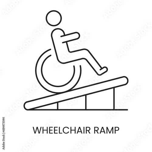 People with disabilities, wheelchair on ramp line icon vector photo