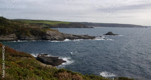 wide shot of Bessy's Cove,The Enys headland with Praa Sands in the background photo